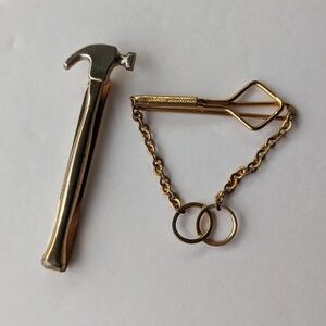 Gold and Silver Hammer Tie Clip with Chain